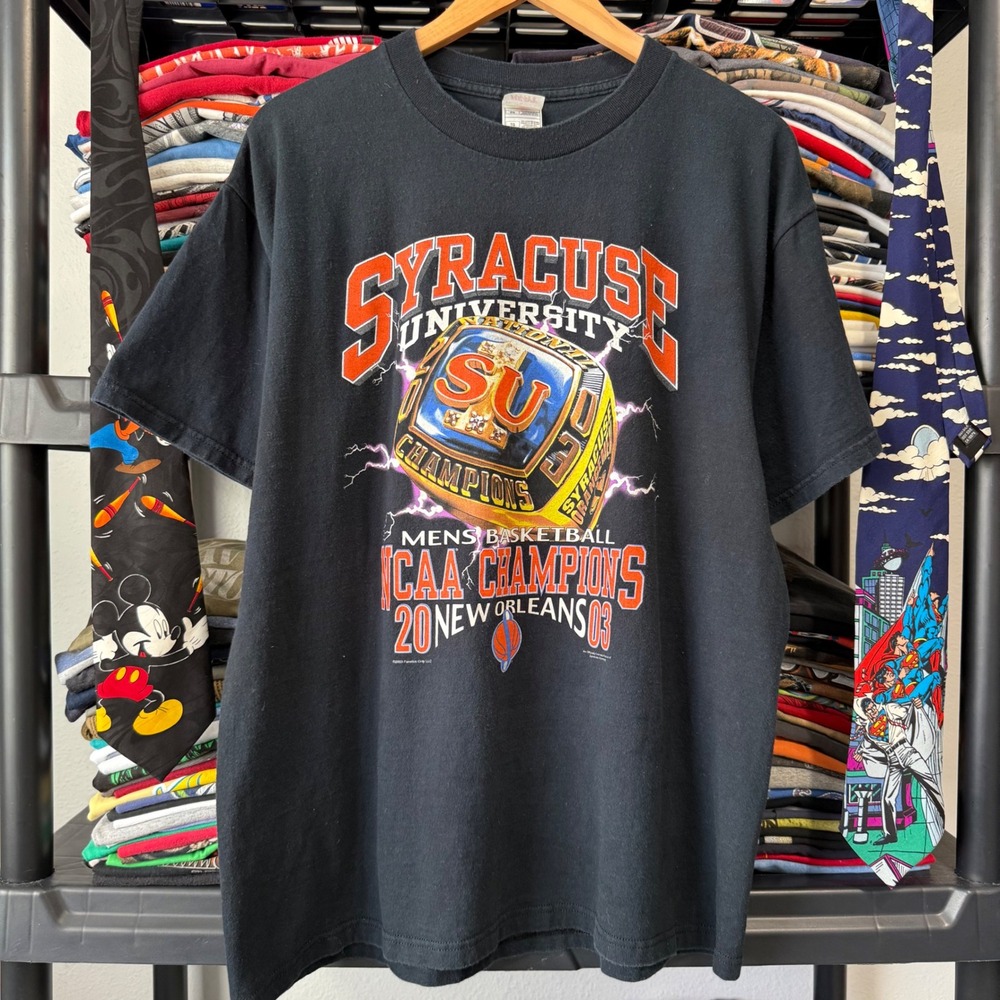 Y2K Black Syracuse University NCAA Champions T Shirt XL Light Marks